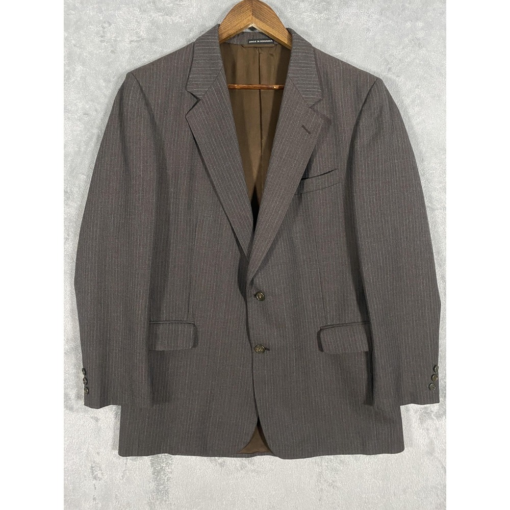 Kasper Blazer Mens 42L Brown‎ Pinstripe Two Button Tweed Classic Career Business